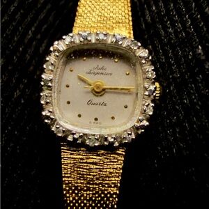 Jules Jurgensen Gold-Tone Ladies Quartz Watch with Crystal Bezel